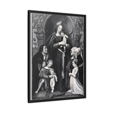 Saint Mary (the Blessed Virgin) with the Christ Child and a family as donors. Lithograph by F.S. Hanfstaengl, 1832 , after H. Holbein.