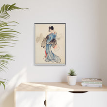 Woman, Full-Length Portrait, Standing, Facing Left, Holding Fan in Right Hand, Wearing Kimono with Check Design by Katsushika Hokusai (1760-1849), a traditional Japanese Ukyio-e style illustration of a Japanese woman in kimono. - NOMADEN ART GALLERY