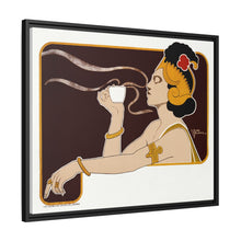 Poster showing woman holding up glass of coffee (Rajah brand) (1897) chromolithograph by Henri Meunier.