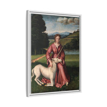 A virgin and a unicorn; representing chastity