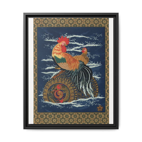 Rooster and hen on a barrel floating in the sea, vintage painting by G.A. Audsley-Japanese illustration - NOMADEN ART GALLERY