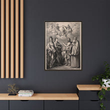 The coronation of the Virgin with four saints: Saint Catherine of Alexandria, Saint John the Evangelist, Saint John the Baptist and Saint Benedict or Saint Romuald. Drawing by F. Rosaspina, c. 1830, after G. Reni.