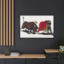 Matador and bull, aesthetic woodcut