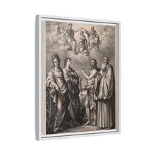 The coronation of the Virgin with four saints: Saint Catherine of Alexandria, Saint John the Evangelist, Saint John the Baptist and Saint Benedict or Saint Romuald. Drawing by F. Rosaspina, c. 1830, after G. Reni.