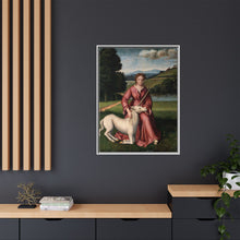 A virgin and a unicorn; representing chastity