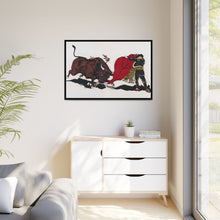 Matador and bull, aesthetic woodcut