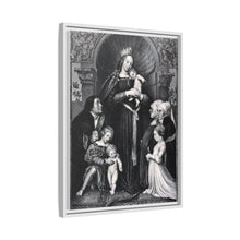 Saint Mary (the Blessed Virgin) with the Christ Child and a family as donors. Lithograph by F.S. Hanfstaengl, 1832 , after H. Holbein.