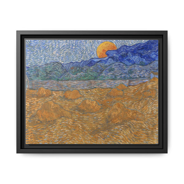 Landschap met korenschelven en opkomende maan (1889) by Vincent van Gogh - NOMADEN ART GALLERY