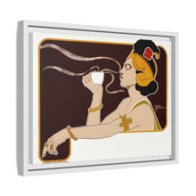 Poster showing woman holding up glass of coffee (Rajah brand) (1897) chromolithograph by Henri Meunier.