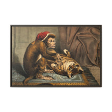 A monkey physician examining a cat patient for fleas. Coloured lithograph - NOMADEN ART GALLERY