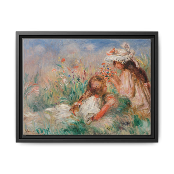 Girls in the Grass Arranging a Bouquet (Fillette couchée sur l'herbe et jeune fille arrangeant un bouquet) (1890) by Pierre-Auguste Renoir. - NOMADEN ART GALLERY