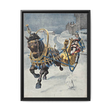 A fine horse wearing a gold and blue harness is pulling a golden sleigh carrying a woman with a footman behind. Colour halftone after O. Cortazzo - NOMADEN ART GALLERY