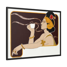 Poster showing woman holding up glass of coffee (Rajah brand) (1897) chromolithograph by Henri Meunier.