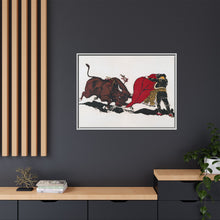 Matador and bull, aesthetic woodcut