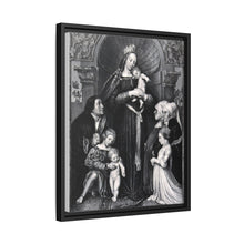 Saint Mary (the Blessed Virgin) with the Christ Child and a family as donors. Lithograph by F.S. Hanfstaengl, 1832 , after H. Holbein.