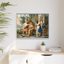 Tobias restoring the eyesight of Tobit in the presence of Raphael and Anna. Gouache painting by a Spanish painter, 19th century.