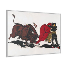 Matador and bull, aesthetic woodcut