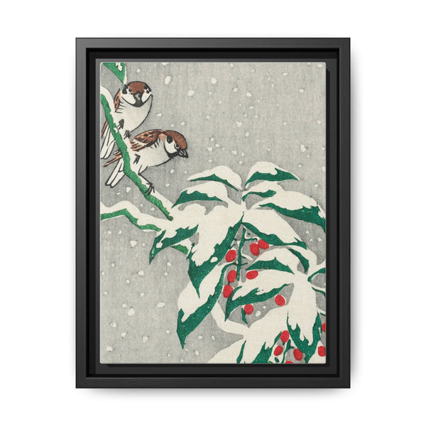 Sparrows on snowy berry bush (ca. 1900–1945) by Ohara Koson