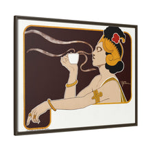 Poster showing woman holding up glass of coffee (Rajah brand) (1897) chromolithograph by Henri Meunier.