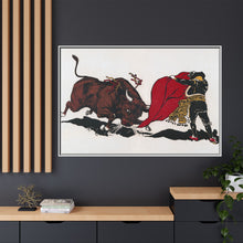 Matador and bull, aesthetic woodcut