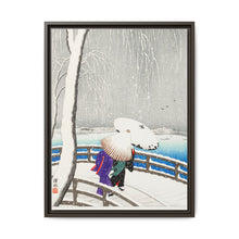 Two women in the snow on Yanagi Bridge (1927) by Ohara Koson
