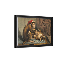 A monkey physician examining a cat patient for fleas. Coloured lithograph