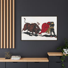 Matador and bull, aesthetic woodcut