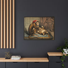 A monkey physician examining a cat patient for fleas. Coloured lithograph