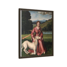 A virgin and a unicorn; representing chastity