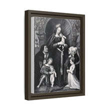 Saint Mary (the Blessed Virgin) with the Christ Child and a family as donors. Lithograph by F.S. Hanfstaengl, 1832 , after H. Holbein.