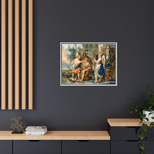 Tobias restoring the eyesight of Tobit in the presence of Raphael and Anna. Gouache painting by a Spanish painter, 19th century.