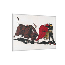 Matador and bull, aesthetic woodcut