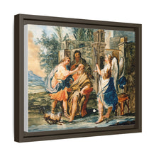 Tobias restoring the eyesight of Tobit in the presence of Raphael and Anna. Gouache painting by a Spanish painter, 19th century.