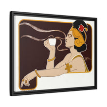Poster showing woman holding up glass of coffee (Rajah brand) (1897) chromolithograph by Henri Meunier.