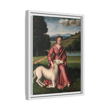A virgin and a unicorn; representing chastity
