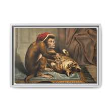 A monkey physician examining a cat patient for fleas. Coloured lithograph - NOMADEN ART GALLERY