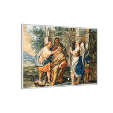 Tobias restoring the eyesight of Tobit in the presence of Raphael and Anna. Gouache painting by a Spanish painter, 19th century.