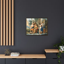 Tobias restoring the eyesight of Tobit in the presence of Raphael and Anna. Gouache painting by a Spanish painter, 19th century.