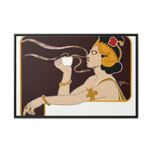 Poster showing woman holding up glass of coffee (Rajah brand) (1897) chromolithograph by Henri Meunier. - NOMADEN ART GALLERY