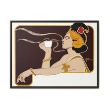 Poster showing woman holding up glass of coffee (Rajah brand) (1897) chromolithograph by Henri Meunier. - NOMADEN ART GALLERY