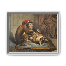 A monkey physician examining a cat patient for fleas. Coloured lithograph - NOMADEN ART GALLERY