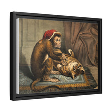A monkey physician examining a cat patient for fleas. Coloured lithograph