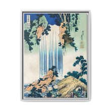 Yoro Waterfall in Mino Province by Katsushika Hokusai (1760-1849) a traditional Japanese Ukyio-e style illustration of two travellers looking at a waterfall and some travelers resting at the side. - NOMADEN ART GALLERY