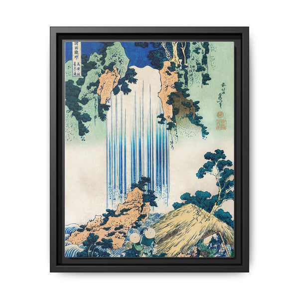 Yoro Waterfall in Mino Province by Katsushika Hokusai (1760-1849) a traditional Japanese Ukyio-e style illustration of two travellers looking at a waterfall and some travelers resting at the side. - NOMADEN ART GALLERY