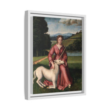 A virgin and a unicorn; representing chastity