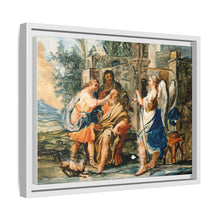 Tobias restoring the eyesight of Tobit in the presence of Raphael and Anna. Gouache painting by a Spanish painter, 19th century.