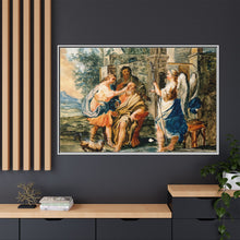 Tobias restoring the eyesight of Tobit in the presence of Raphael and Anna. Gouache painting by a Spanish painter, 19th century.