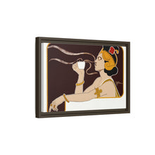 Poster showing woman holding up glass of coffee (Rajah brand) (1897) chromolithograph by Henri Meunier.