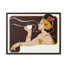 Poster showing woman holding up glass of coffee (Rajah brand) (1897) chromolithograph by Henri Meunier. - NOMADEN ART GALLERY