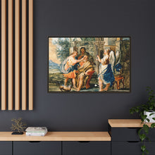 Tobias restoring the eyesight of Tobit in the presence of Raphael and Anna. Gouache painting by a Spanish painter, 19th century.